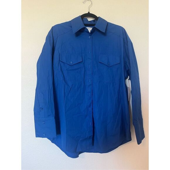 Nordstrom Poplin Two-Pocket Button-Up Shirt - Blue Marmara NEW - Picture 4 of 8